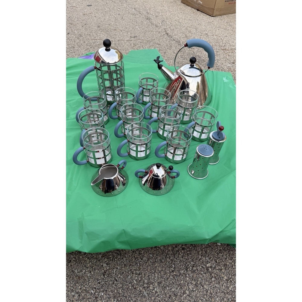 Alessi 18/10 Italy Tea Coffee Set Kettle French Press Cups Sugar Creamer